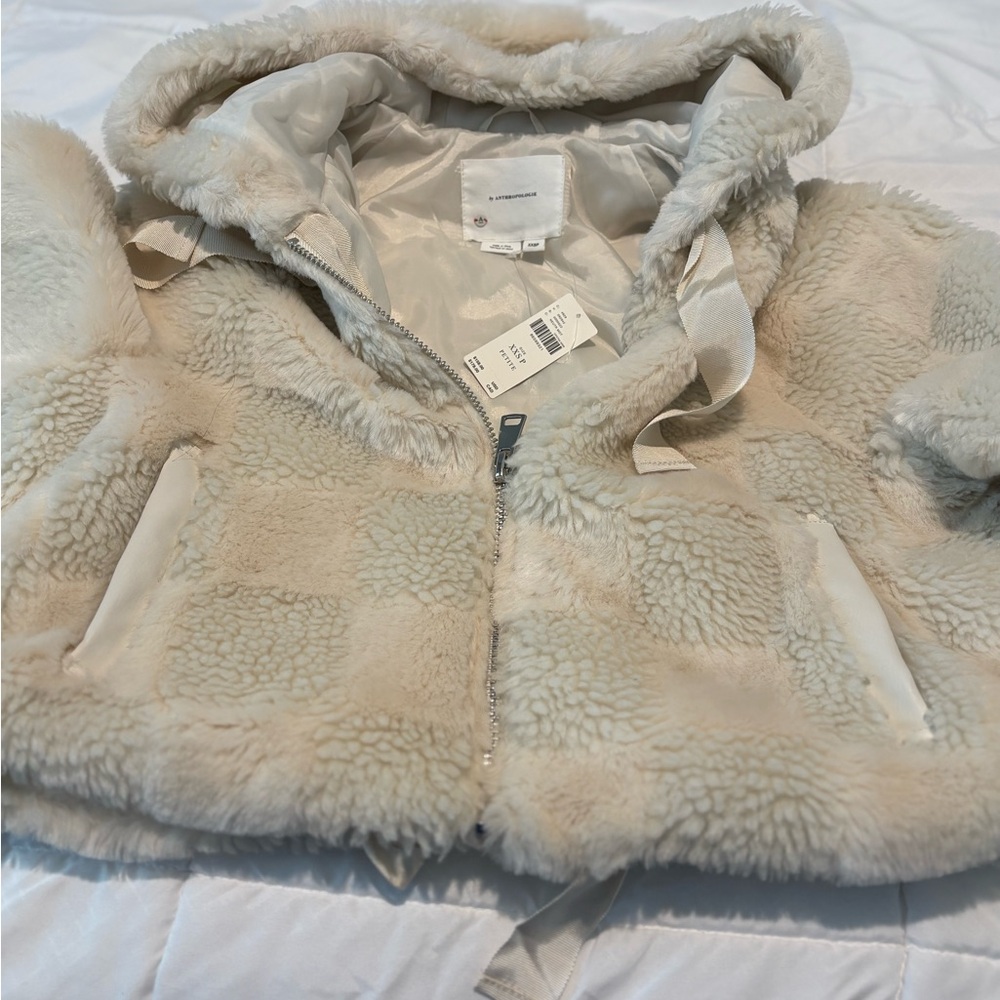 BY ANTHROPOLOGIE CROPPED FAUX FUR HOODIE JACKET - Picture 10 of 12